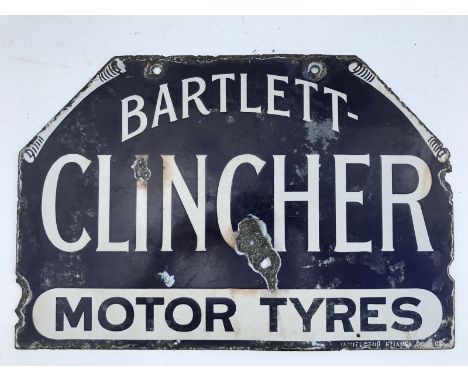 An early Bartlett-Clincher Motor Tyres shaped double sided enamel sign by Protector, 18 x 12".