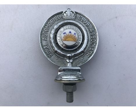 A Royal Automobile Club Associate car badge with Midland Automobile Club part enamel centre. 