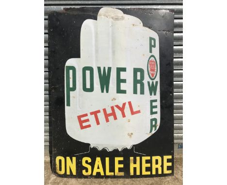A rare Power Ethyl 'hand globe' rectangular enamel sign, 28 x 39" (slightly reduced to top edge).