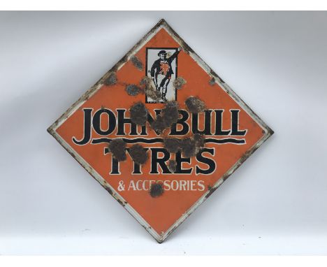A John Bull Tyres and Accessories double sided lozenge shaped enamel sign, 22 x 22".
