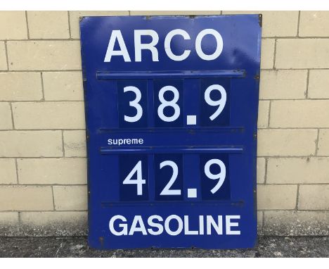 An Arco Gasoline double sided forecourt price enamel sign, 36 x 48".