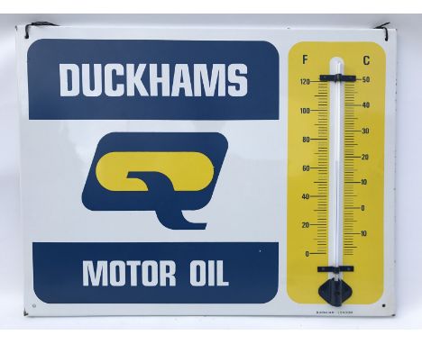 A Duckhams Q Motor Oil rectangular enamel thermometer by Burnham of London, in excellent condition, 26 x 20".