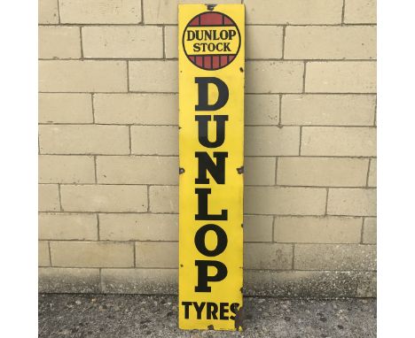 A Dunlop Stock Tyres rectangular enamel sign by Imperial Enamel, 12 x 60".