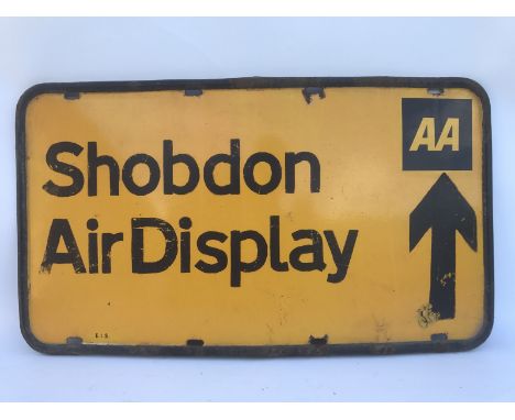 A Shobdon Air Display AA printed on enamel directional road sign, 30 x 17 1/4".