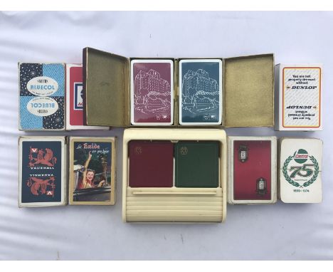 A selection of motoring related playing cards including Vauxhall, Exide, Rolls-Royce etc. 