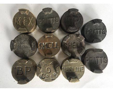 Eleven two gallon petrol can caps including Redline, Mex and BP.