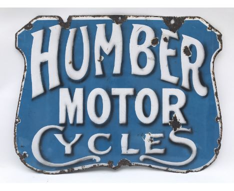 An early Humber Motor Cycles shaped enamel sign, 24 x 18".