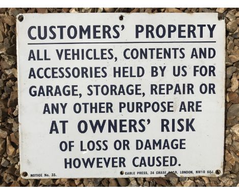 An enamel Customers Property Notice No. 35, 15 x 12". 