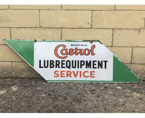 A good Wakefield Castrol Lube Equipment Service shaped double sided enamel sign, in very good condition, 48x 15".