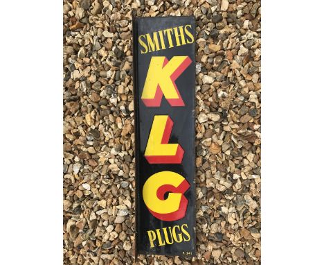 A Smiths KLG Plugs double sided enamel sign with hanging flange, 6 x 24".