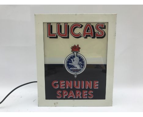 A Lucas Genuine Spares illuminated sign, 10 x 12".