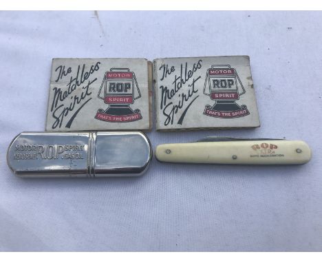 An ROP penknife, an ROP lighter and two ROP books of matches. 