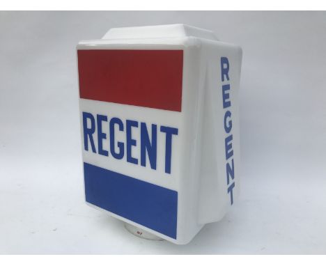 A Regent glass petrol pump globe by Webbs Crystal Glass Company Limited, fully stamped with two chips to the neck.