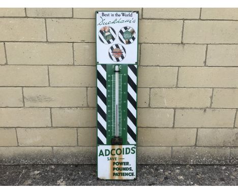 A Duckham's Adcoids black and white thermometer with glass tube, 11 x 45 1/4".