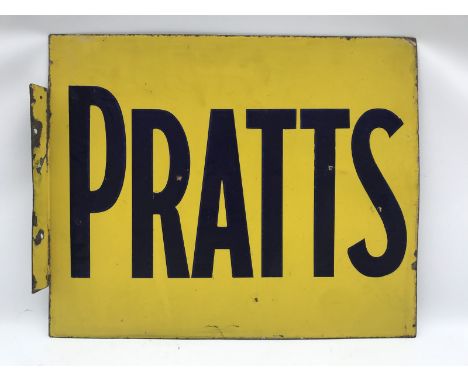 A Pratts double sided rectangular enamel sign with hanging flange which has been reduced, 22 x 18".
