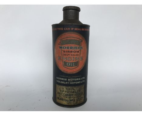 An early Duckham's Morrisol 'Sirrom' Engine Oil cylindrical quart can.