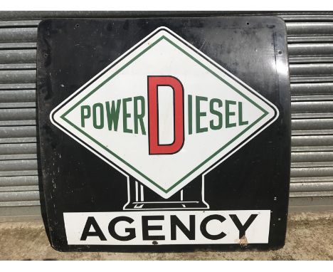 A rare Power Diesel Agency enamel sign with a large central globe motif, 35 x 35".