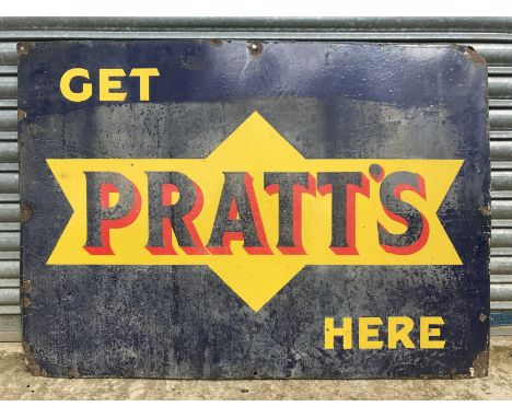 A 'Get Pratt's Here' rectangular enamel sign by Franco, 42 x 30".