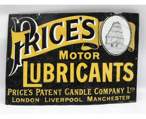 An early Price's Motor Lubricants part pictorial rectangular enamel sign with some restorations, 21 x 14 1/2".