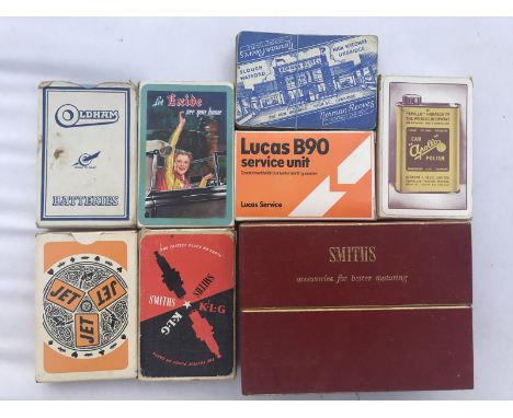 A selection of motoring related playing cards to include Jet, Apollo Car Polish, KLG etc.