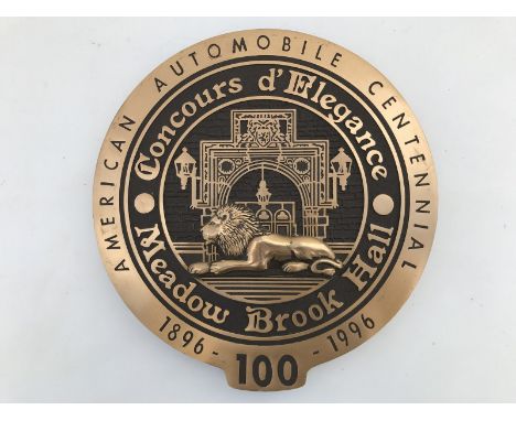An American Automobile Centennial plaque 1896-1996 Concourse d'elegance at Meadow Brook Hall.