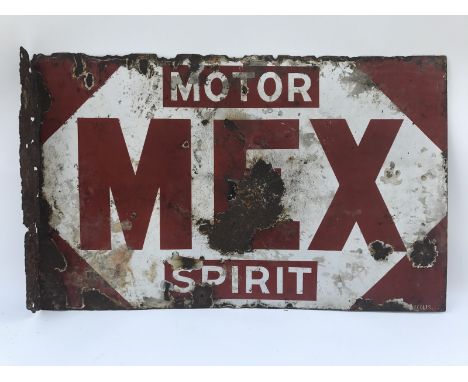 A Mex Motor Spirit double sided enamel sign with hanging flange, 24 x 15".