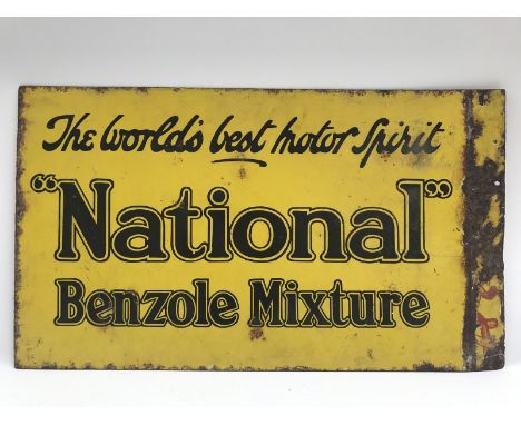 A National Benzole Mixture double sided enamel sign with flattened hanging flange, 26 x 15".