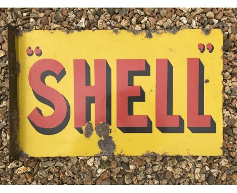 A Shell double sided enamel sign with hanging flange, 24 x 15". 