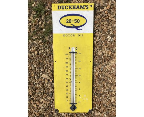 A Duckham's 20-50 Motor Oil enamel thermometer, 13 x 36". 