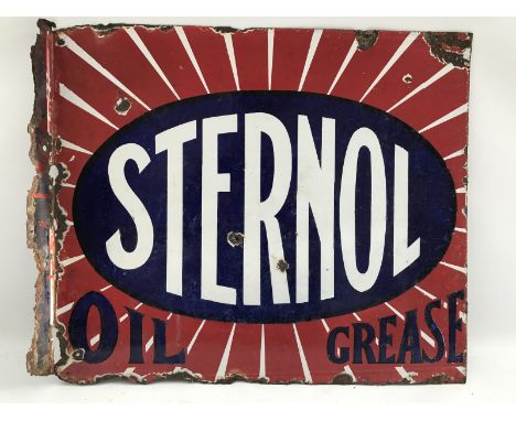 A Sternol Oil and Grease double sided enamel sign with hanging flange, 21 x 18".