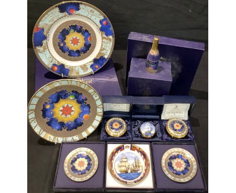A Royal Worcester Nelson Collection patch pot and cover, boxed; a Nelson Collection circular trinket tray, boxed; a Royal Wor