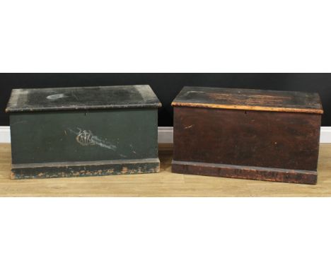 A painted pine chest or trunk, 45cm high, 93cm wide, 51cm deep; another, scumbled, 45.5cm high, 89cm wide, 48cm deep (2) 