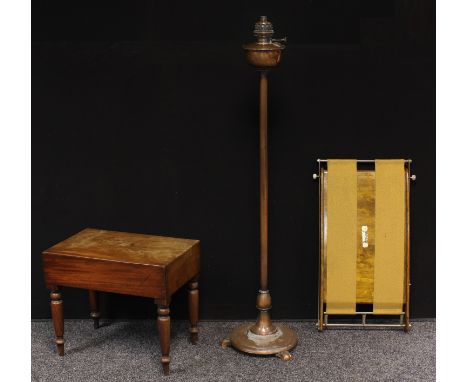 An early 20th century coppered floor standing oil lamp, converted to electricity, Lampe Veritas, 136cm high to fitting; a Vic