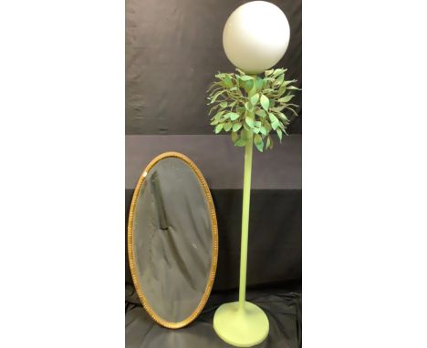 Interior Design - an unusual standard lamp, milk glass globular shade, above naturalistically modelled metal leaves, 155cm hi