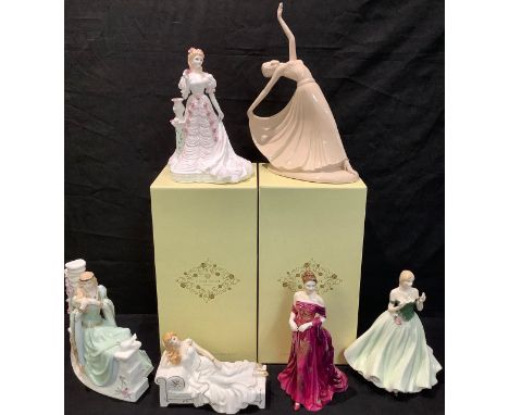 A Royal Worcester figure, Louise, Golden Ladies; others, Zoe and Keepsake; a Coalport figure, Rapunzel, limited edition, 141/