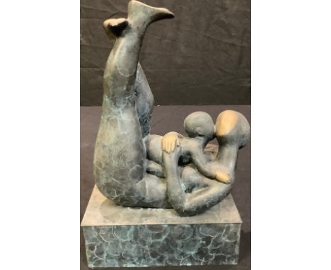 Interior Design - a contemporary bronzed metal sculpture, Mother and Child, 32.5cm high 