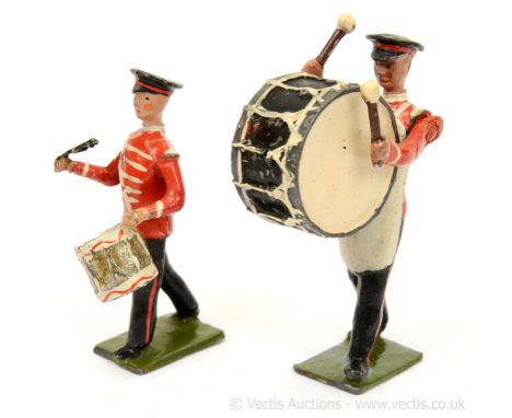 Britains - From Set 1317 - Salvation Army Band, [1934 Version] in Red, now comprising: Bass Drummer &amp; Side Drummer. Some 