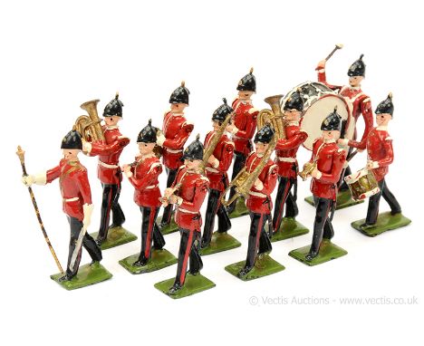 Britains - Set 27 - Band of the Line [1946 version], comprising: Drum Major &amp; 11 x Marching Bandsmen Playing Various Inst