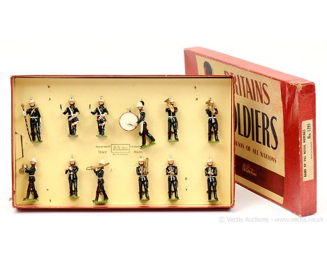 Britains - Set 1291 - Band of the Royal Marines [1946 Version], comprising: Marching Drum Major, Bass Drummer &amp; 10 x Marc