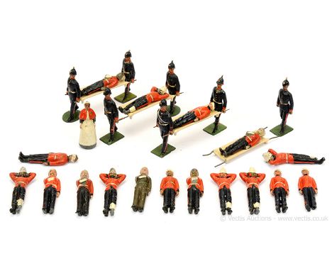 Britains - from Set 137 - Royal Army Medical Service [Various Pre War versions], now comprising: 4 x Stretchers, Nurse with F