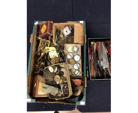 A large collection of pocket watches, wristwatch and clock parts also includes watch repair tools.