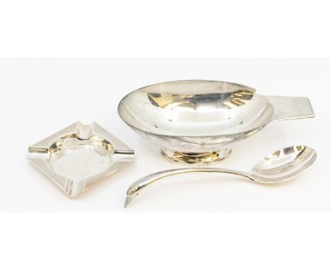 A Christofle silver plated swan/cygnet shaped gravy boat and ladle, designed by Christian Fjerdingstad (circa 1935), both pie
