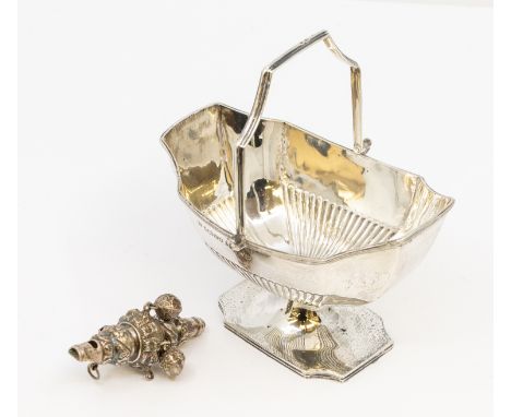 A Victorian silver sugar basin, angular body and octagonal base, the edges having ribbed design and gadrooned body, swing han
