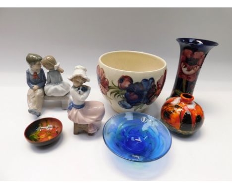  1 box of Misc Pottery including a 1920's Moorcroft Big Poppy vase AF , a Moorcroft 1960's Anemone planter AF , a Moorcroft 1