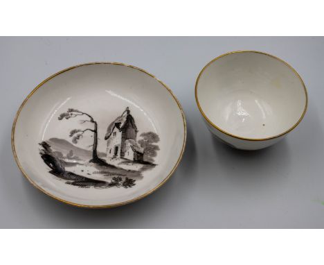 A Minton tea bow and saucer pattern 119 ruins in landscape view Circa 1805Saucer diameter 14.5cm, tea bowl diameter  9cmCondi