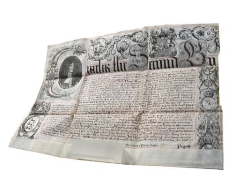 A rare 17th century vellum Letters Patent with Royal Pardon from King Charles II. Dated September 18th 1679, and relating to 
