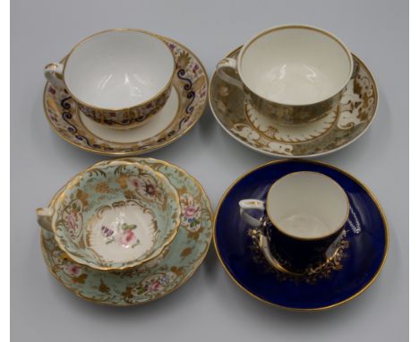 A collection of Derby Bloor period tea cups with matching saucers c1825-1830, three sets along with Derby Bloor coffee can an