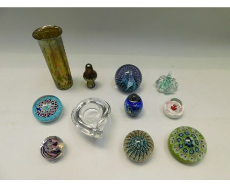 Isle of Wight - Glass vase and a glass toad stool, together with a Orrefors Candle holder and various paper weights to includ