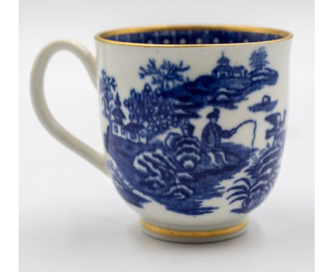 A Worcester Caughley tea cup decorated  with fisherman and cormorant Circa 1790Diameter 6cm condition ; Slight wear to gildin