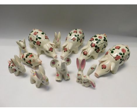 Collection of Plichta mid 20th Century models to include Pigs , Donkeys and an Elephant , together with a smaller Wemyss Pig 